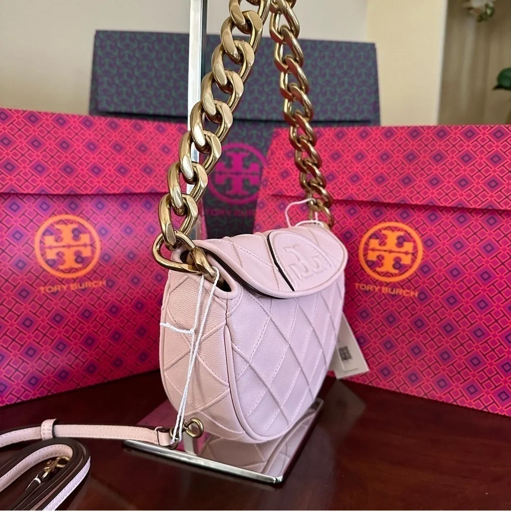 New Tory Burch MINI FLEMING SOFT POLISHED-GRAIN CRESCENT BAG
